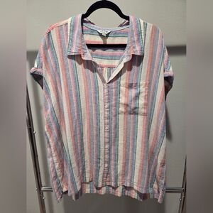 Orvis Linen Blend Womens Stripped Button Shirt Xl
